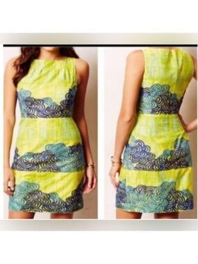 Anthropologie Tabitha Azure Scroll Sleeveless Bodycon Dress NWT
